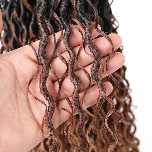 Miniatura 9 de Cabello de Ganchillo Goddess Locs Bohemio de Tres Tonos de 22 Pulgadas, 8 Paquetes de Cabello de Ganchillo Goddess Faux Locs con Extremos Rizados