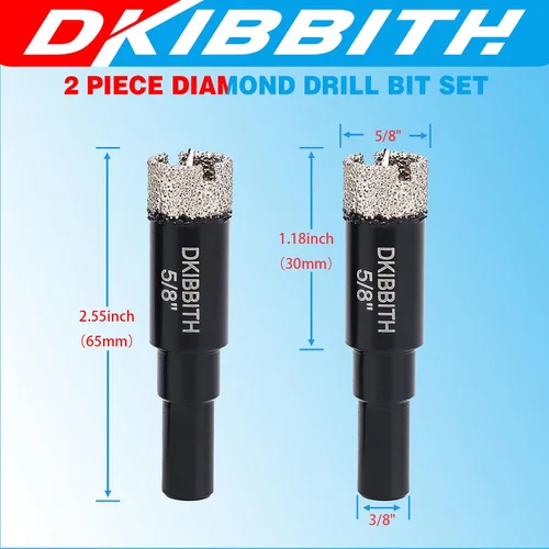 Miniatura 2 de DKIBBITH Juego de brocas de diamante de 5/8" con broca piloto - Paquete de 2 brocas de diamante de 5/8" con punta de diamante para agujeros