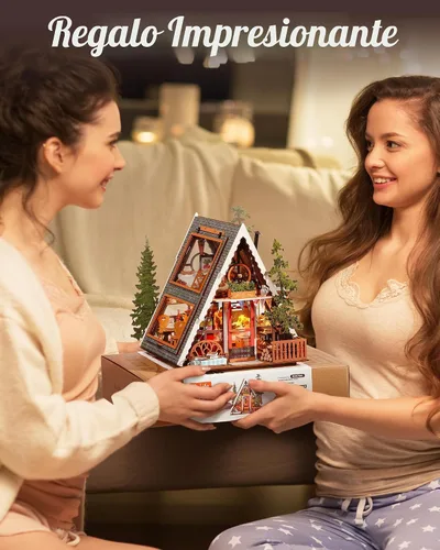 Miniatura 4 de Rolife Kit de casa en miniatura para bricolaje, cabina con marco en A, rompecabezas de madera 3D con tragaluz que se abre para adolescentes