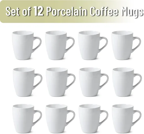 Miniatura 2 de BTAT - Juego de 12 tazas de café blancas, 12 onzas, juego de tazas de café