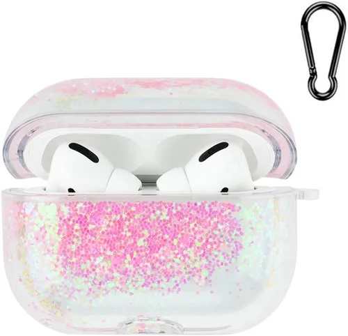 Miniatura 14 de Funda transparente compatible con AirPods 1 y 2, hermoso diseño de lazo colorido con pulsera de perlas de lujo, ultrafina, funda protectora de RosaA