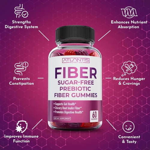 Miniatura 7 de Atlantis Nutrition Gomitas de colágeno 60 + gomitas de fibra prebiótica sin azúcar para adultos, paquete de 2 (120 gomitas)