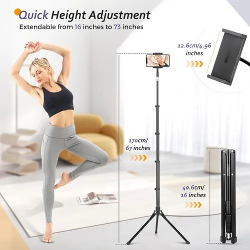 Miniatura 2 de Aureday Soporte de Piso para iPad, Soporte Trípode para iPad de Altura Ajustable de 67", Soporte para Tablet con Soporte Extensible para iPad mini