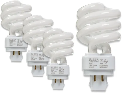Bombilla de luz CFL espiral T3 de 13 vatios, 4 pines, base G24Q-1, 4200K, 800 lm - Fluorescente compacta - Luz blanca cálida, paquete de 4