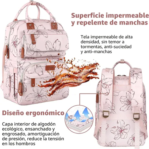 Miniatura 8 de Legestori Mochila Bolsa de Pañales, Bolsa de Pañales para Bebé Niña con Bolsillos Aislados y Correas para Cochecito, Rosa, Grande, Mochila
