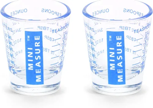 Miniatura 21 de Kolder Medida Mini de Vidrio Pesado, 20 Mediciones Incrementales Vaso de Chupito Medidor Multiusos para Líquido y Seco, Negro, Juego de 2