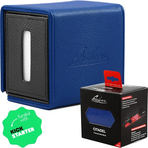 Quiver Time Blue Citadel Deck Block – 100+ Commander MTG Caja de cubierta para tarjetas – Soporte de caja de tarjetas para tarjetas, dados y fichas,