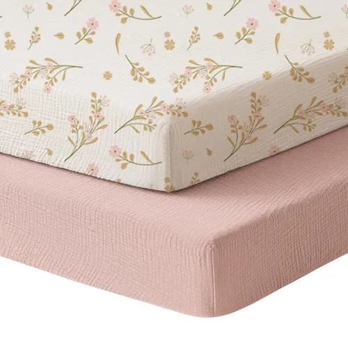 Miniatura 19 de Konssy Sábanas de Muselina para Cuna para Niña y Niño, 2 Piezas de Sábanas de Bebé de Algodón Suave y Transpirable para Colchón de Cuna Estándar