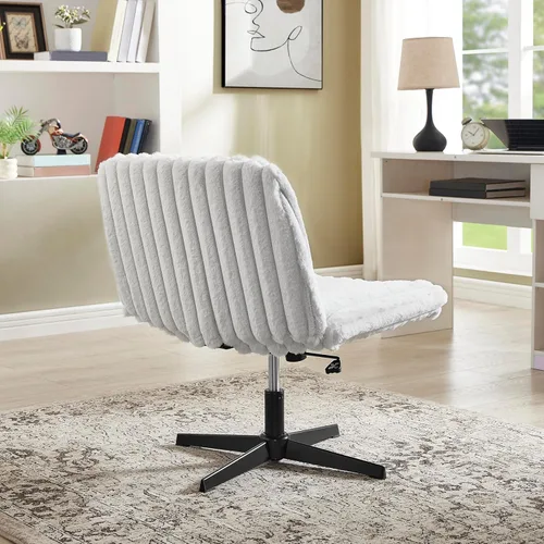Miniatura 6 de Roundhill Blynn - Silla giratoria ajustable con cruz cruzada, silla de oficina de asiento ancho, silla de tocador, color gris claro