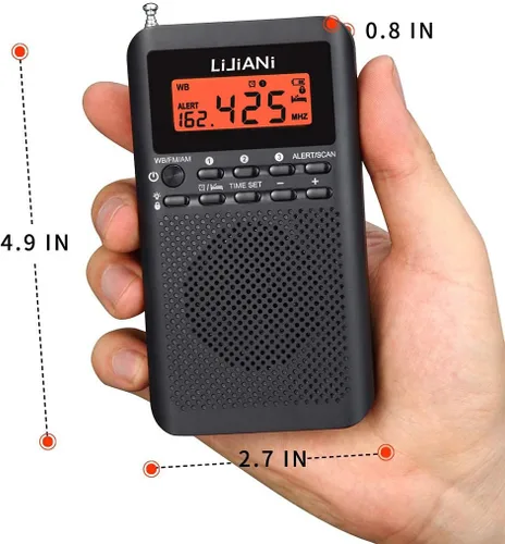 Miniatura 5 de NOAA Weather AM FM Radio portátil operada por 2 pilas AA con auriculares estéreo, reloj despertador digital temporizador de sueño, mejor recepción
