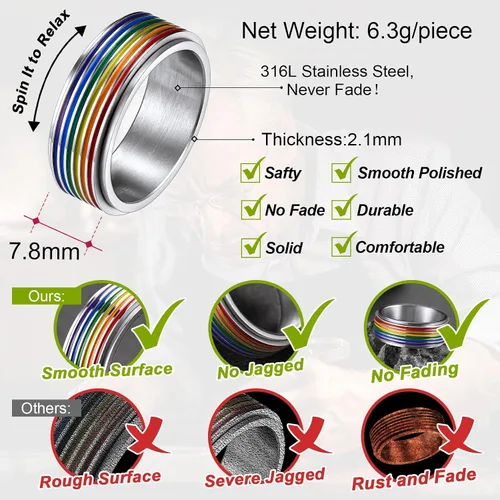 Miniatura 6 de FaithHeart Anillos para ansiedad LGBT Pride Rainbow, acero inoxidablechapado en oro de 18 quilates, joyería de amor es amor para hombres y mujeres