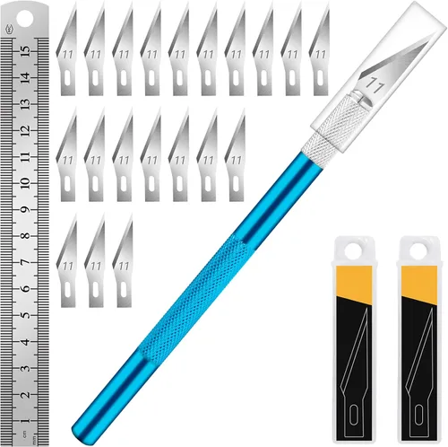 Miniatura 19 de DIYSELF 1 Pieza Cuchillo de Manualidades Cuchillo de Hobby con Kit de 11 Piezas Cuchillas de Acero Inoxidable, 1 Regla de Acero de 15CM para Arte