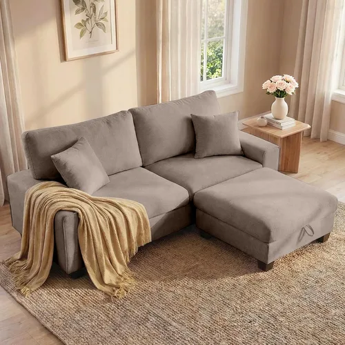 Miniatura 12 de DOPEDIO Sofá biplaza moderno para sala de estar, sillón reclinable de chenilla, funda extraíble, cojines de resorte, marco de madera maciza, fácil