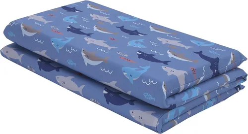 Miniatura 2 de Everything Kids - Sábana para siesta preescolar preescolar con diseño de tiburón, pescado, azul océano y gris