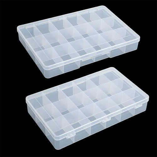 Miniatura 5 de Paquete de 2 cajas fijas de plástico transparente con compartimento de 18 rejillas, organizador transparente con tapa para cuentas, botón, hardware
