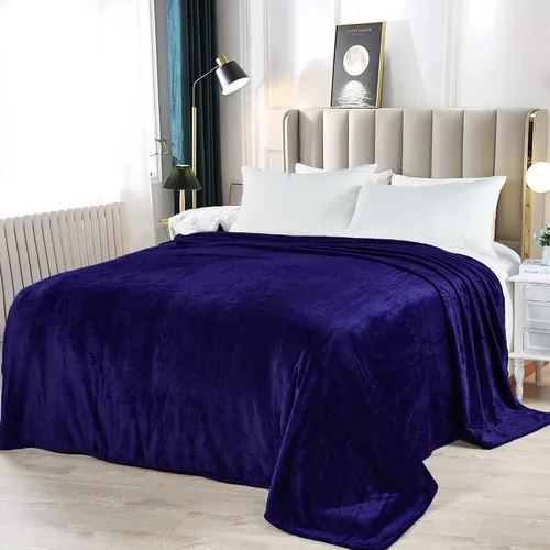 Manta de cama individual de franela de color sólido con bolsa de almacenamiento, portátil, de lujo, suave, ligera, transpirable, para todas las Azul