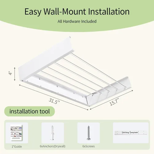 Miniatura 8 de Estante de secado para montar en la pared, 31.5 pulgadas, plegable, resistente a 60 libras, estante de lavandería que ahorra espacio, resistente a