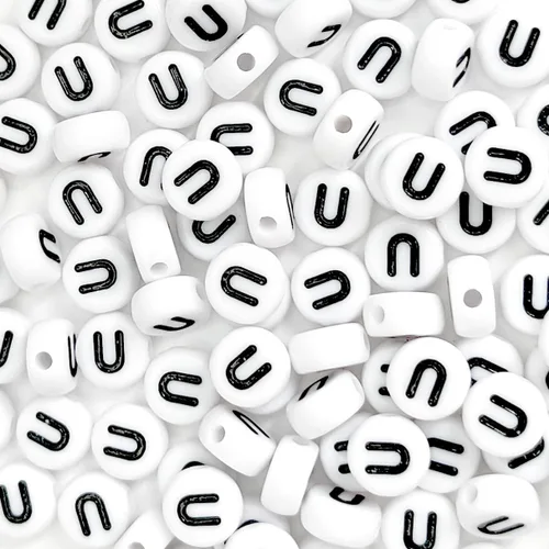 Miniatura 29 de 100 cuentas de letras acrílicas del alfabeto para hacer joyas, cuentas redondas blancas de la letra R para hacer pulseras, collares, llaveros, 0Flat