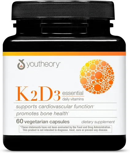Youtheory K2D3 - Apoyo a la salud ósea y cardíaca* - Combina vitamina D3 y vitamina K2 - Sin lácteos, soja ni gluten - 60 cápsulas vegetarianas