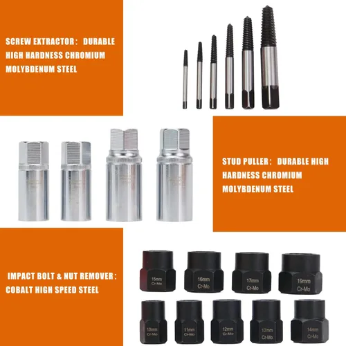 Miniatura 7 de Luckyway Juego de 19 piezas de extractor de tornillos, pernos y tuercas, para tubos de agua dañados con tornillos y tuercas rotos
