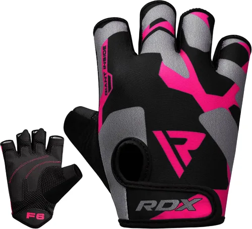 Miniatura 8 de RDX Guantes de levantamiento de pesas para gimnasio, entrenamiento de fitness, palma acolchada antideslizante, equipo de entrenamiento de fuerza Rosa
