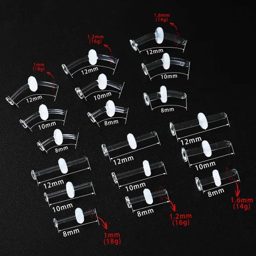 Miniatura 4 de 12pcs Glass Piercing Retainers Set for Work/Surgery/Sports, 18g 16g 14g Curved Clear Nose Studs for Cartilage Tragus Conch Daith Helix Lip Nose
