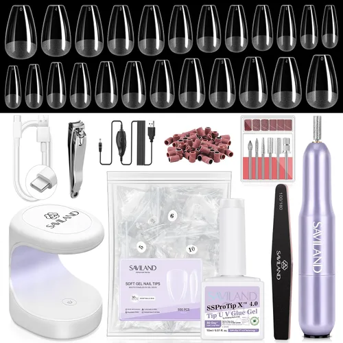 Miniatura 15 de Saviland Kit de iniciación de uñas acrílicas: polvo y líquido acrílico rosa claro nude, cepillo, limas, formularios, uñas a presión, juego