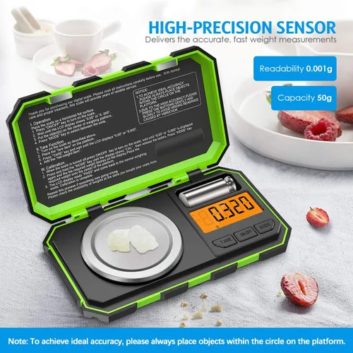 Miniatura 2 de Báscula digital profesional de miligramo, 1.76 oz (actualizada) báscula de joyería de tamaño de bolsillo de alta precisión máxima, báscula Verde