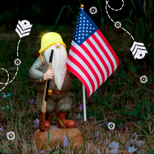 Miniatura 8 de Gnomo de jardín solar patriótico con bandera estadounidense, gnomos de jardín armados de resina de 11 pulgadas, estatua para exteriores, decoración