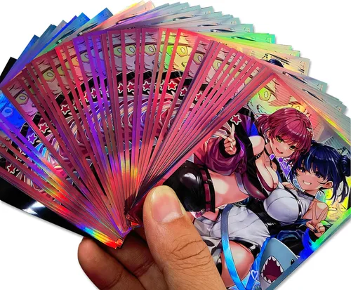 Miniatura 3 de 50 unidades de fundas holográficas parpadeantes (gemelas pintadas diferentes) de carga superior, protector de mazo para cartas de comercio
