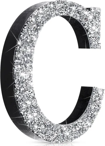 Miniatura 9 de Qunclay Letras brillantes de cristal plateado de 5.7 pulgadas, decoración de diamantes triturados, letra de madera con purpurina con tornillo
