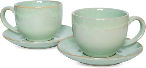 Bosmarlin Juego de 2 Tazas de Capuchino y Platillo de Cerámica, 10 Oz, Tazas de Café para Café con Leche, Espresso, Té, Aptas para Lavavajillas y