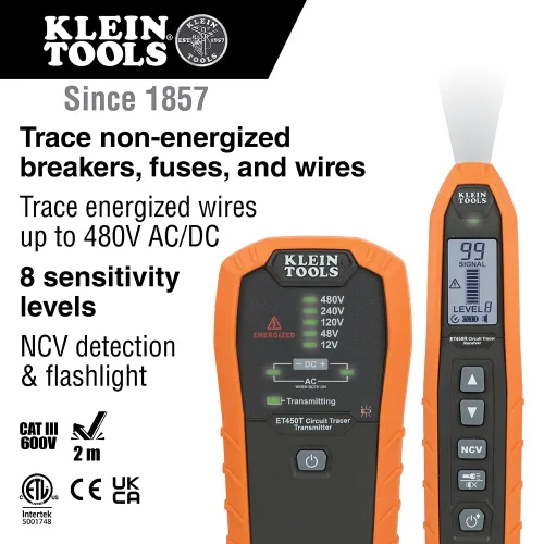 Miniatura 2 de Klein Tools ET450 - Kit avanzado de buscador de disyuntores subterráneos y trazador de cables para interruptores energizados y no energizados