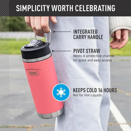 Miniatura 3 de THERMOS ICON SERIES - Botella de agua aislada con tapa con popote, 18 onzas, rosa intenso, botella de agua aislada al vacío de acero inoxidable