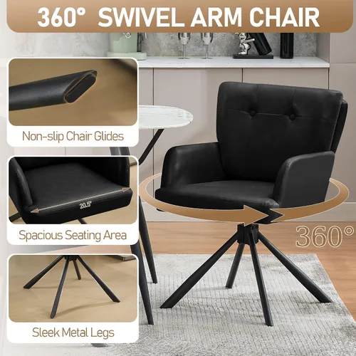 Miniatura 3 de WUTUTUEE Juego de 2 sillas de comedor de piel sintética, modernas, tapizadas, giratorias, cómodas sillas de comedor con respaldo medio, sillón