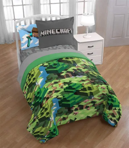Miniatura 7 de Jay Franco Minecraft Daytime - Juego de ropa de cama completa de 7 piezas - Incluye edredón y juego de sábanas - La ropa de cama presenta a Alex