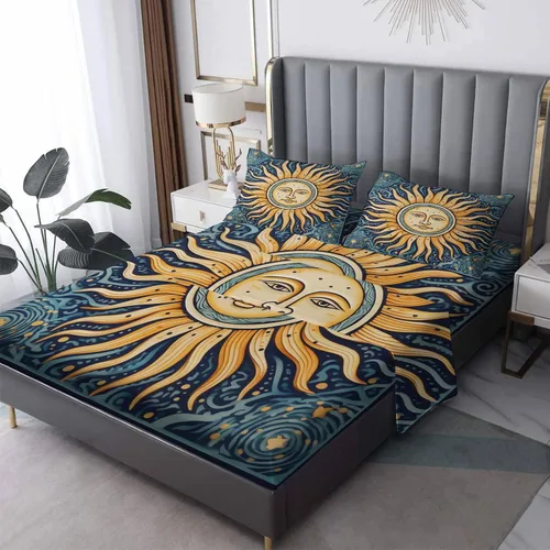 Miniatura 11 de Sun Sheets tamaño individual – Sábanas estéticas celestiales de microfibra suave, bolsillo profundo, sábanas y fundas de almohada estampadas sin