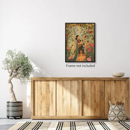 Miniatura 4 de Haitunone Arte de pared de mujer india paquistaní tradicional, póster de pintura floral feminista estilo mogol, impresiones en lienzo para sala