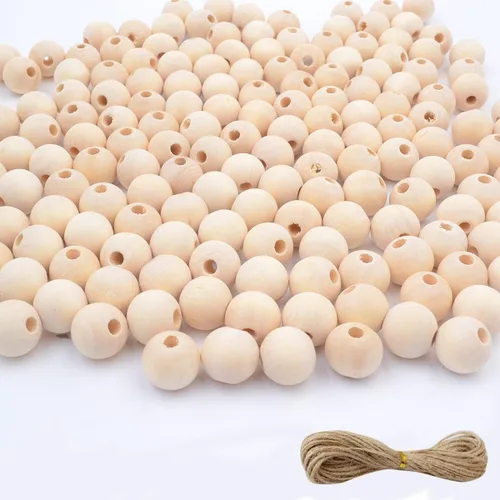 Miniatura 8 de 600 cuentas de madera de 0.472 in para manualidades con cordel de yute, cuentas redondas de madera natural sin terminar para manualidades, guirnalda