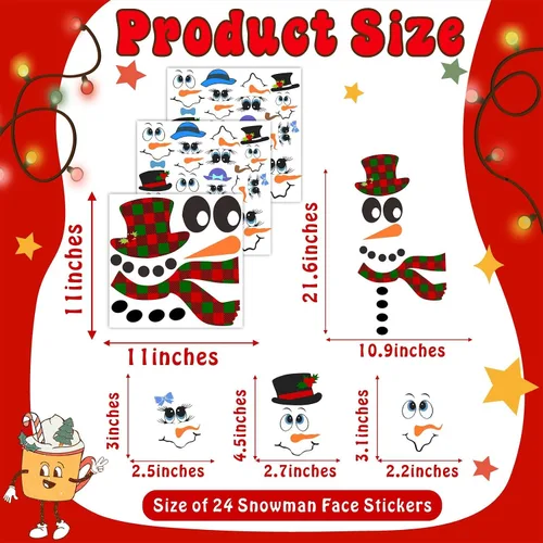 Miniatura 4 de Calcomanías de cara de muñeco de nieve para manualidades, calcomanías de Navidad que brillan en la oscuridad, decoraciones de muñeco de nieve