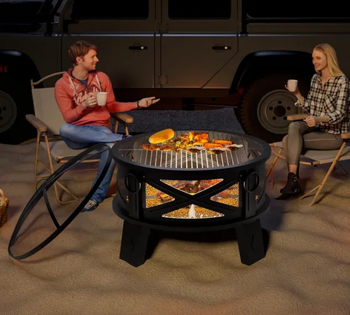 Miniatura 7 de Fire Beauty Hoguera de Acero de 26" con Rejilla de Parrilla y Pantalla de Chispas, Tecnología de Impulso de Flujo de Aire de 360°, Menos Humo