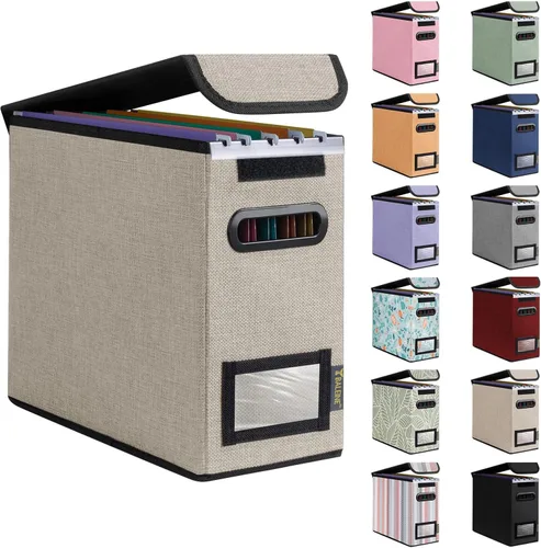 Miniatura 49 de Caja organizadora de archivos Baleine con tapa, organizador de carpetas de archivos plegable con deslizador de plástico, caja de carpetas