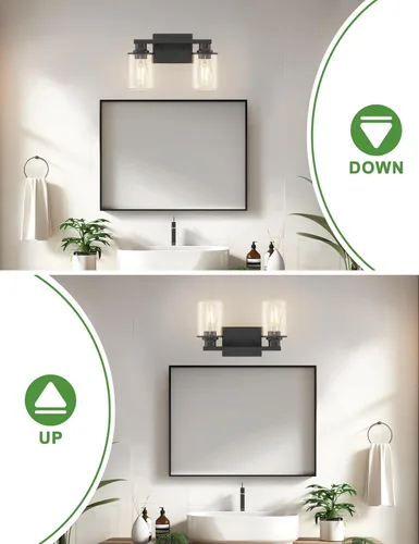 Miniatura 3 de L LOHAS LED Lámparas de baño negras de 2 luces, accesorios de iluminación modernos sobre espejo con pantalla de vidrio transparente, luces