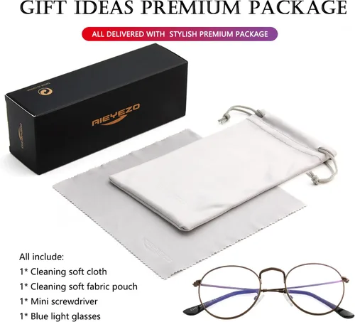 Miniatura 7 de AIEYEZO Gafas redondas para mujeres y hombres, lentes de bloqueo de luz azul, lentes circulares con marco de alambre de metal