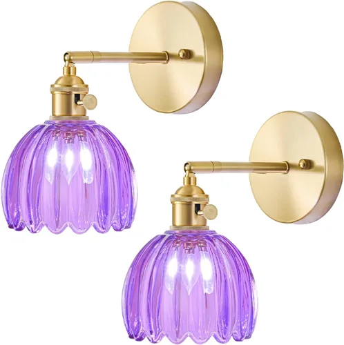 Miniatura 38 de Juego de 2 apliques de pared enchufables, apliques de pared vintage con pantalla de cristal transparente de tulipán, aplique de pared