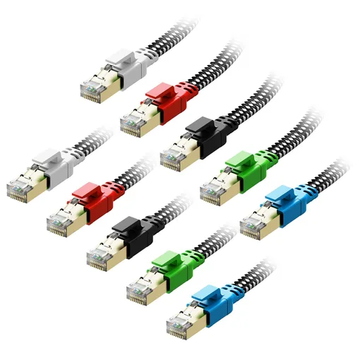 Cable Ethernet Cat 8 de 1 pie, paquete de 10 unidades, multicolor, cable de conexión LAN trenzado de nailon de alta velocidad, cable plano de