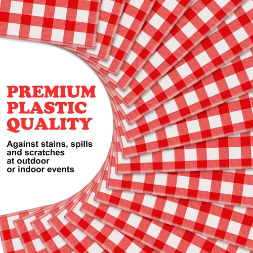 Miniatura 3 de Mantel rectangular desechable de plástico a cuadros, 12 piezas, 54 x 108 pulgadas, 8 pies, impermeable, para picnic, barbacoa, vacaciones, fiesta