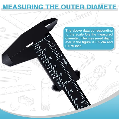 Miniatura 6 de Flutesan Mini pinza de plástico de 6 pulgadas/5.906 in, herramienta de medición de doble escala, pinza de vernier rectangular, regla de lectura