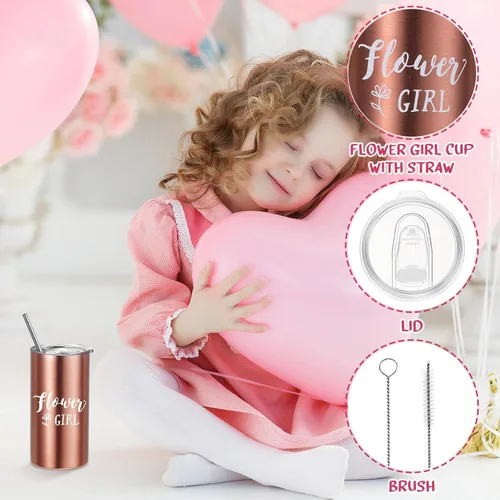 Miniatura 4 de Sieral Juego de 9 regalos de propuesta para niña de las flores, vaso personalizado con pajita, caja de regalo para novia, bolsa de lona, lentes