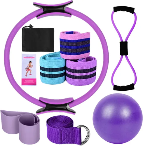 Miniatura 10 de Karlak Conjuntos de yoga para mujeres, equipo de pilates en casa, anillo mágico de pilates, bandas de botín para entrenamiento de glúteos, pelota